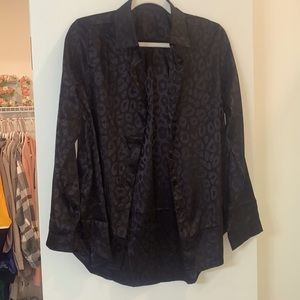 Black, Satin Leopard print button down